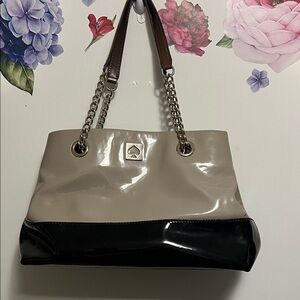 Kate Spade Taupe Patent Leather Bag with Chain Straps
